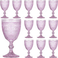 Pack of 12 Glass Goblets Wine Glassware, 10 oz, Purple | Wine Glasses, Not Dishwasher Safe,Wedding Glass Set, Embossed Drinking Glasses Cups for Thanksgiving Wedding Party Bar