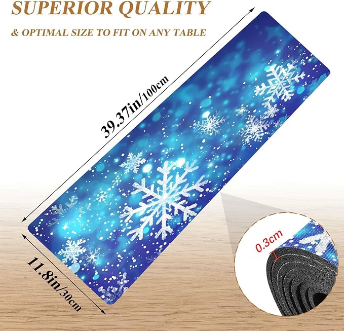 ALAZA Christmas Blue Glitter Snowflakes Trivet Table Runner 40 Inches Long Trivet for Hot Pots and Pans/Hot Dishes,Table Protector Heat Up to 230F, Decorative Hot Plates Mat for Kitchen Countertop