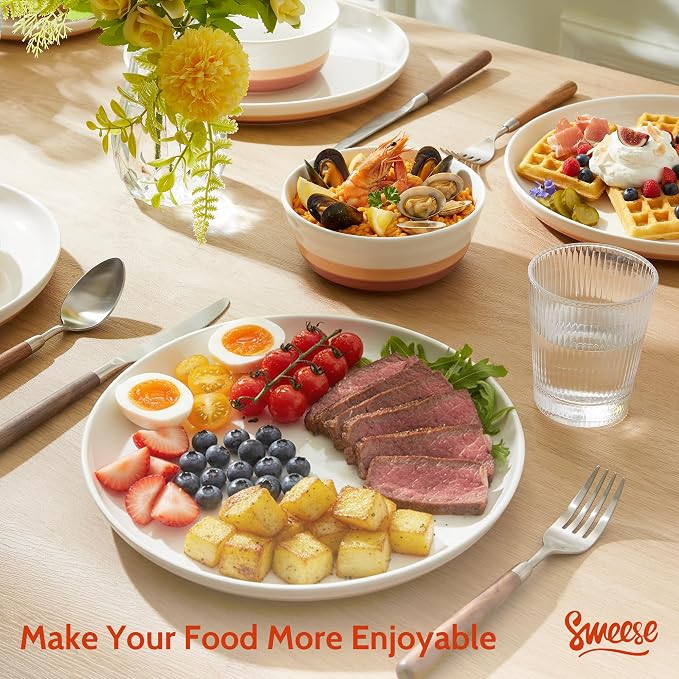 Sweese Plates and Bowls Sets,18 Pieces Modern Porcelain Dinnerware Set for 6 Handcrafted Uniqe Dinner Set Ceramic Dishware Dishes Microwave and Dishwasher Safe, Terra Cotta
