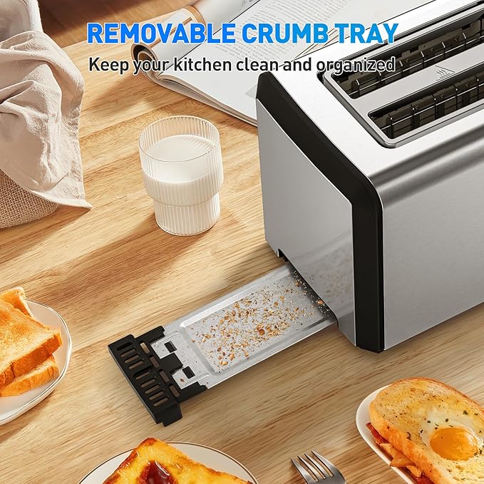 Secura Brands 2 Slice Automatic Toaster, Touch Screen Smart Toaster with Digital Timer, 6 Bread Types, 6 Browning Levels, Reheat/Defrost, +10s Extend, Custom Memory Settings for Home, RV, Office