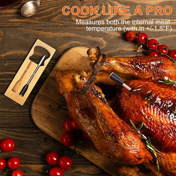 Smart Wireless Meat Thermometer with Ultra-Thin Probe | Long Range Cooking Thermometer with App for Remote Monitoring of BBQ, Grill, Kitchen, Smoker, Rotisserie