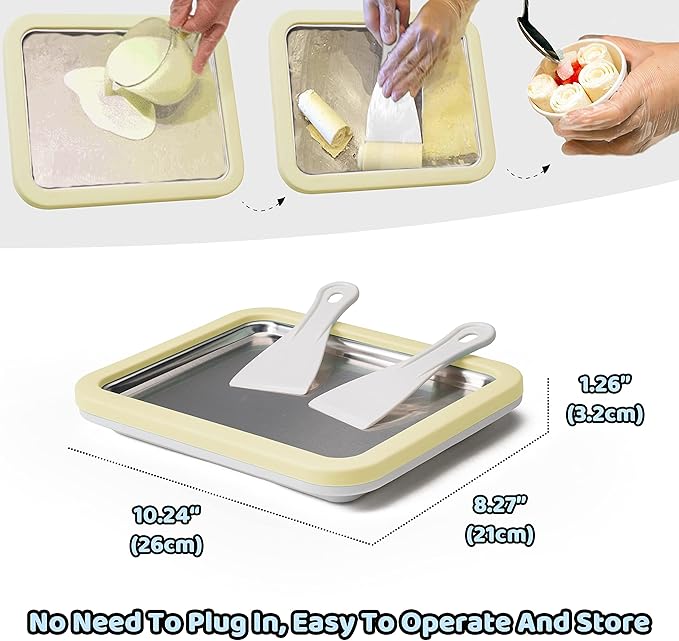 JoyMech Ice Cream Roll Maker Rolled Ice Cream Machine, Sweet Spot Pan, Instant Cold Plate, Ideal for Making Rolled Ice Cream Soft Serve Slushies Frozen Yogurt Sorbet and Gelato (Yellow)
