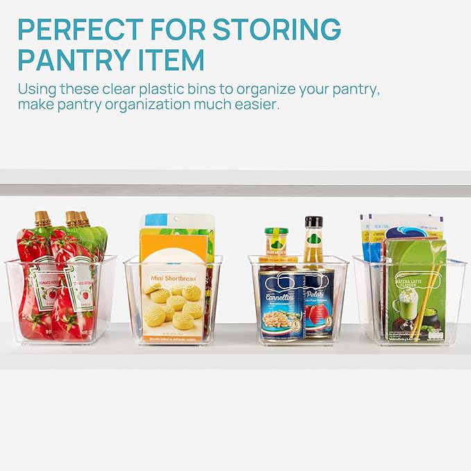 Fridge Organizer Bins, 4 Pcs Clear Plastic Storage Containers Stackable Kitchen Storage Bins for Refrigerator, Pantry, Food, Freezer, Cabinet, Bathroom, Snacks, GY204801