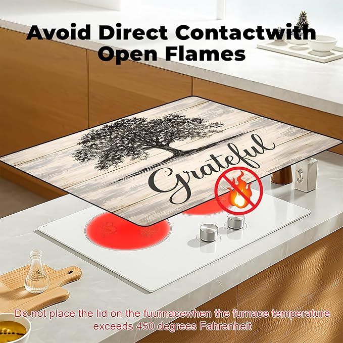 Stove Top Cover- Mat for Electric Stove Protector with Anti-Slip Rubber Coating Dish Drying Mats Scratch-Resistant (Big Tree, 30" x 21")