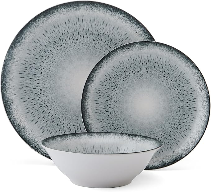 Mikasa Matteo 12 Piece Dinnerware Plate Bowl Set, Servie for 4, Gray