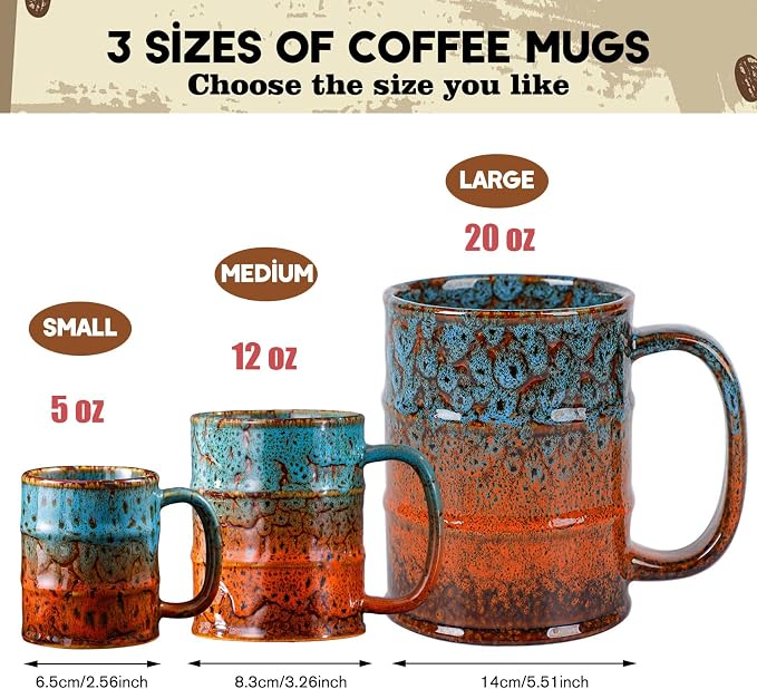 Coffee Mugs Set of 4,12 Oz Coffee Cups Ceramic, Perfect for Office Family Gatherings - Dishwasher and Microwave Safe (4, Blue and Brown)