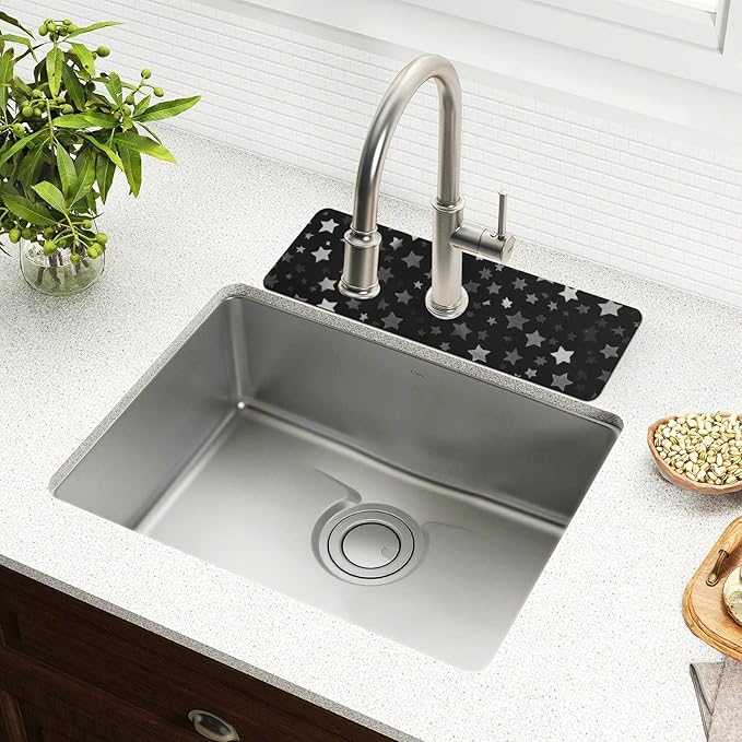 Kitchen Sink Splash Guard 2 PCS 14.7 Inch Sink Faucet Mat Splash Guard for Bathroom Countertop Water Absorbent Foldable Cuttable Soft Washable Cute Silver and Gray Stars
