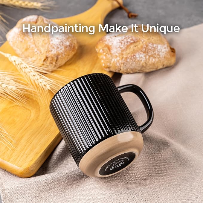 GBhome Coffee Mugs Set of 4, 12oz Handmade Stoneware Coffee Mugs Set with Large Handle for Cappuccino/Latte/Tea/Hot Cocoa, Dishwasher & Microwave Safe, Black