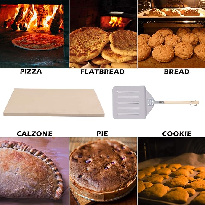 Royal Gourmet KSF1507 2 Piece Pizza Stone Set for Grill and Oven, 15 Inch Rectangular Pizza Stone and Pizza Peel, Baking Accessories
