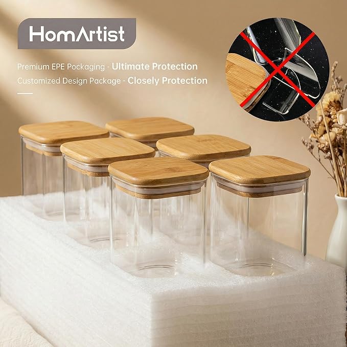 Extra Large Square Glass Flour & Sugar Storage Containers with Airtight Lids, 168 floz & 84 floz - 2 Pack Glass Jars with Bamboo Lids, Air tight Food Storage Containers for Cereal, Pasta, Rice