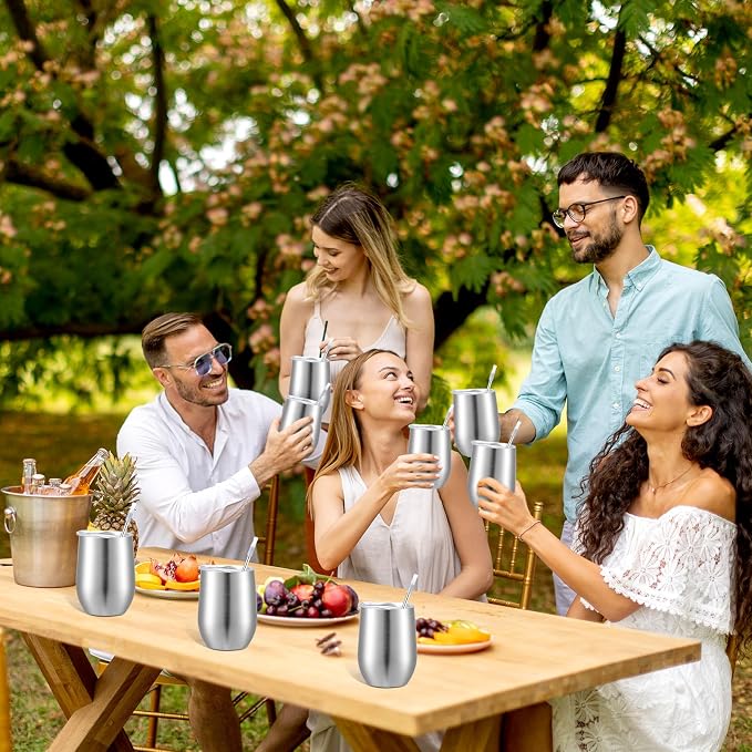 Inbagi 30 Pack 12 oz Stainless Steel Tumblers Bulk with Lids and Straws, Double Wall Insulated Wine Tumblers for Wedding Party Favors, Bridal Shower, Birthday Event Gifts (Silver Gray)