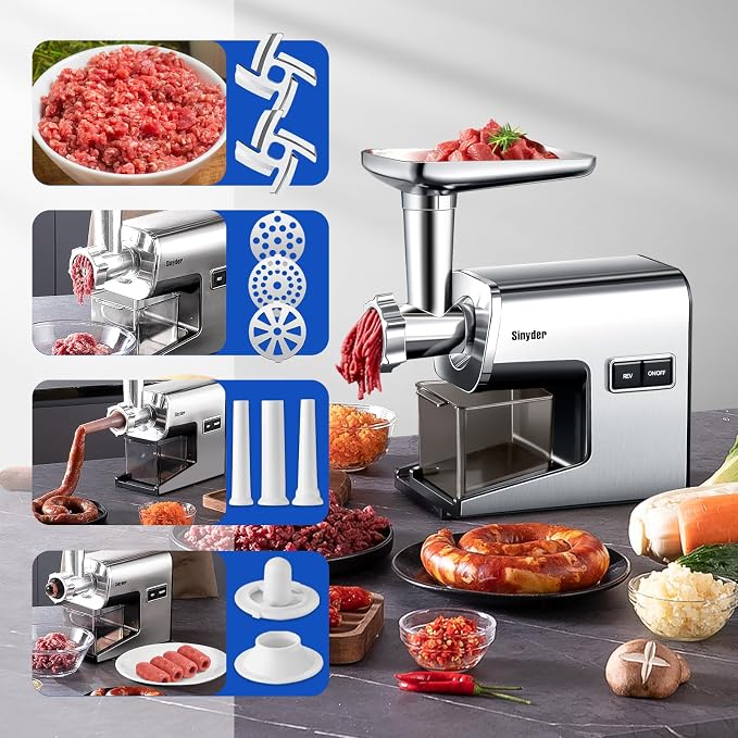 Electric Meat Grinder,3000 Max 304 Stainless Steel Meat Mincer Accessories with 2 Blades,3 Grinding Plates,3 Sausage Stuffer Tubes & Kubbe Kit for Home & Kitchen Use