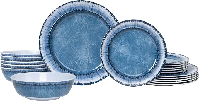 AELS Melamine Dinnerware Set of 18 Pcs Dinner Dishes Set for Indoor and Outdoor Use, Dishwasher Safe, Lightweight Unbreakable, BPA Free (Navy, Service for 6 (18pcs))