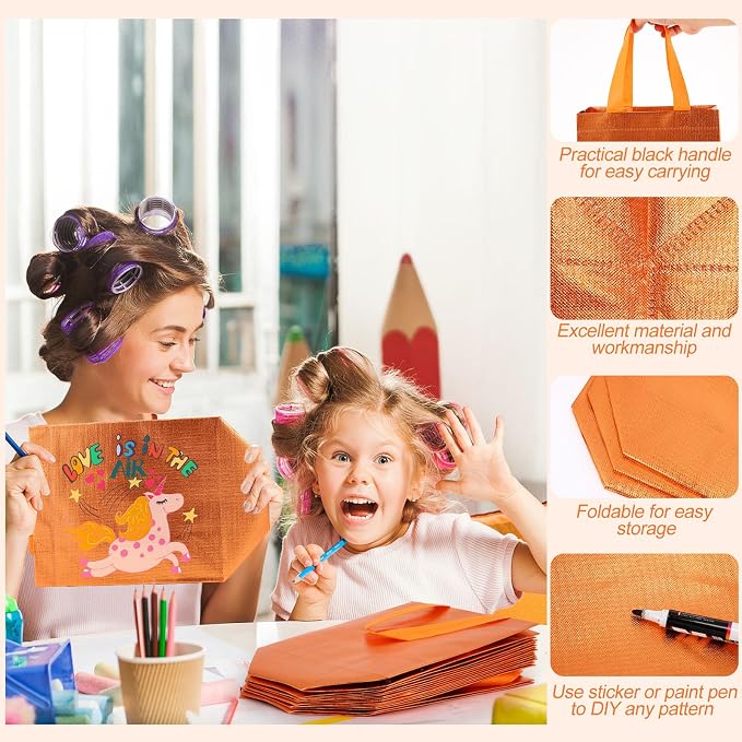 Eccliy Reusable Gift Bags Set Glossy Grocery Gift Tote Bag with Handle for Wedding, Bridal Shower, 4th of July, Summer Event(10 x 8 x 4.7 Inch,Orange,80 Pcs)
