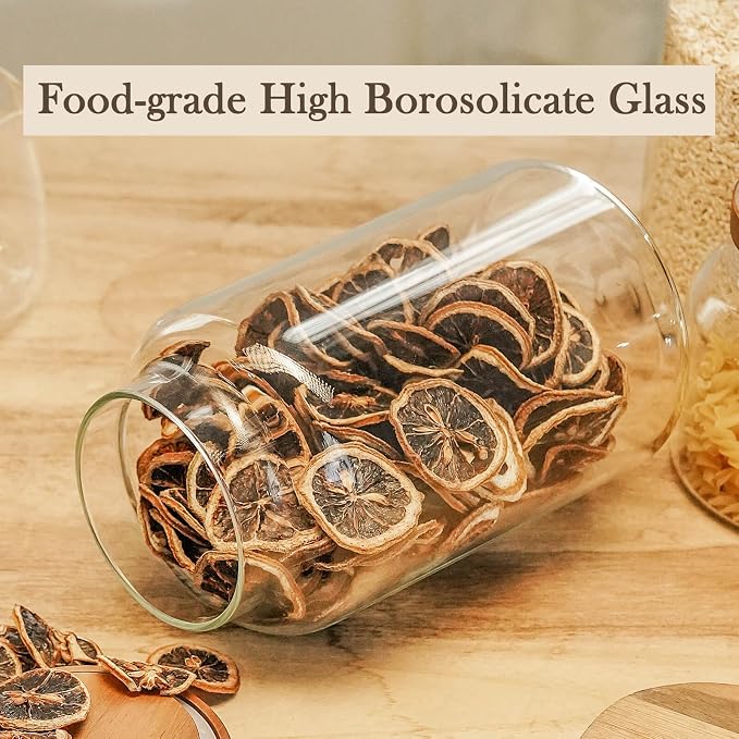 Labina Glass Storage Container Airtight Food Jars Kitchen Canister with Wood Lids, 88 Oz Wide Mouth Pantry Organization Glass Jar for Flour, Sugar, Cookie, Spagetti, Nuts and Candy
