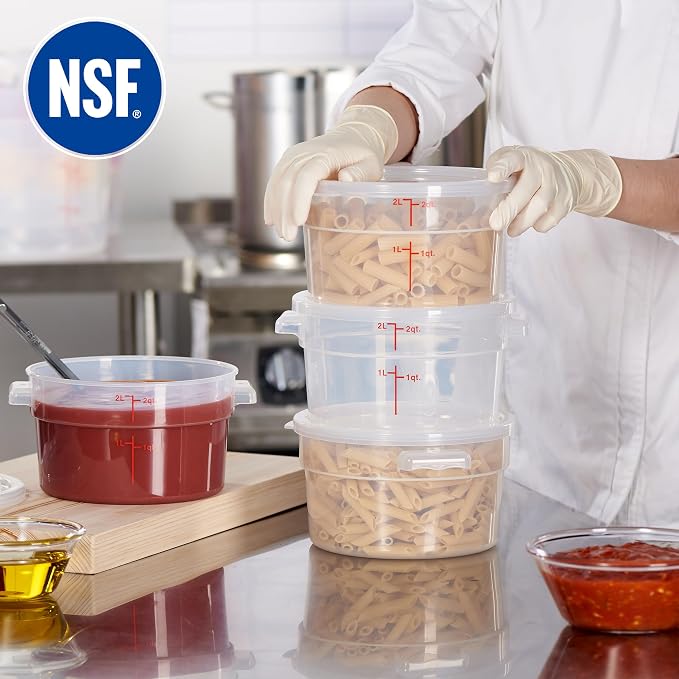 CURTA 2 Quart Translucent Round Food Storage Container with Lid, Pack of 4 – NSF Listed, BPA-Free, Commercial-Grade Polypropylene, Freezer & Dishwasher Safe, Non-Stick, Easy-Read Graduations