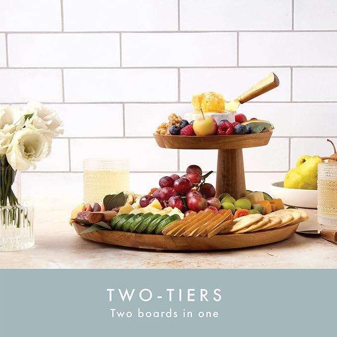Charcuterie Board Set - Round Acacia Cheese Board Tiered Tray Stand with Accessories - House Warming Gifts for New Home, Bridal Shower & Wedding Gift, Birthday Gifts for Women