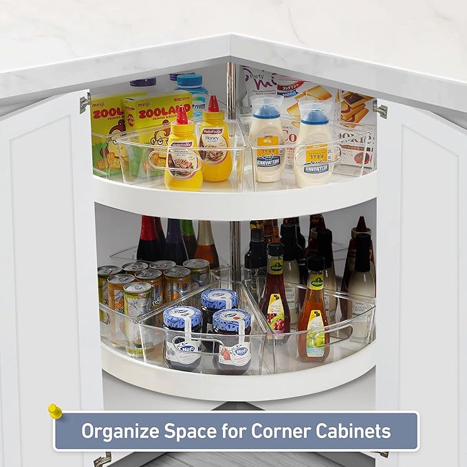Leeden Lazy Susan Organizer for 26" Diameter Corner Lazy Susan, Plastic Kitchen Cabinet Storage Bins with Handle, 8 Packs, 1/8 Wedge - Food Safe, BPA Free
