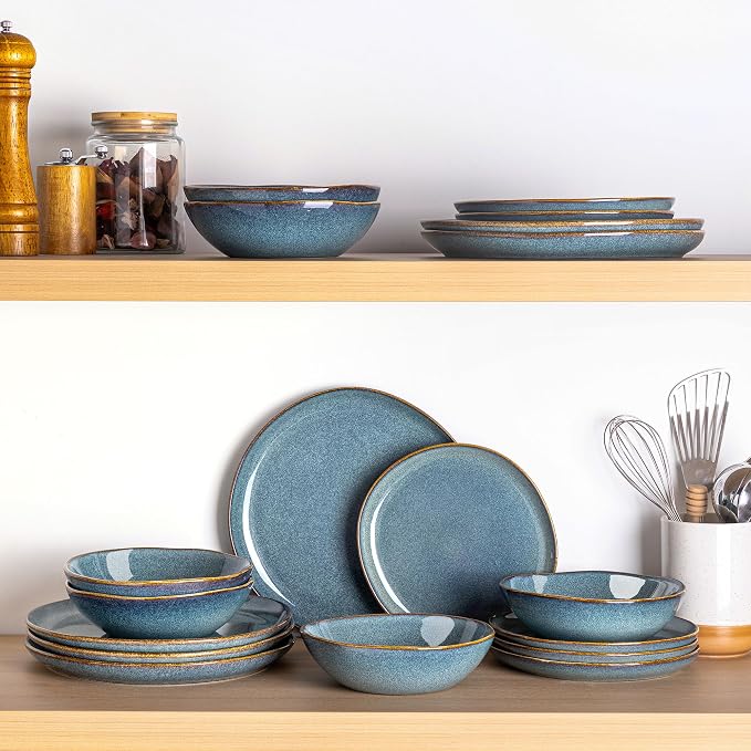 AmorArc Ceramic Dinnerware Sets,Handmade Reactive Glaze Stoneware Plates and Bowls Sets,Highly Scratch Resistant | Dishwasher & Microwave Safe Dishes Set,Service for 6 (18pc)