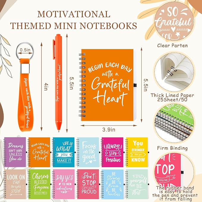Skylety 24 Sets/96 Pcs Employee Appreciation Gift Baskets Bulk 16oz Inspirational Coffee Cup with Spiral Notebook, Pen & Keychain, Thank You Gifts for Staff, Teacher,Coworker, Team (Pastel Color)