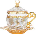 Alisveristime Turkish Coffee Cup Set - Authentic Turkish Greek Arabic Coffee Espresso Cup with Saucer (Enhance Your Coffee Experience Now!) (1 Pc) (Crystal Gelincik Design) (Gold)