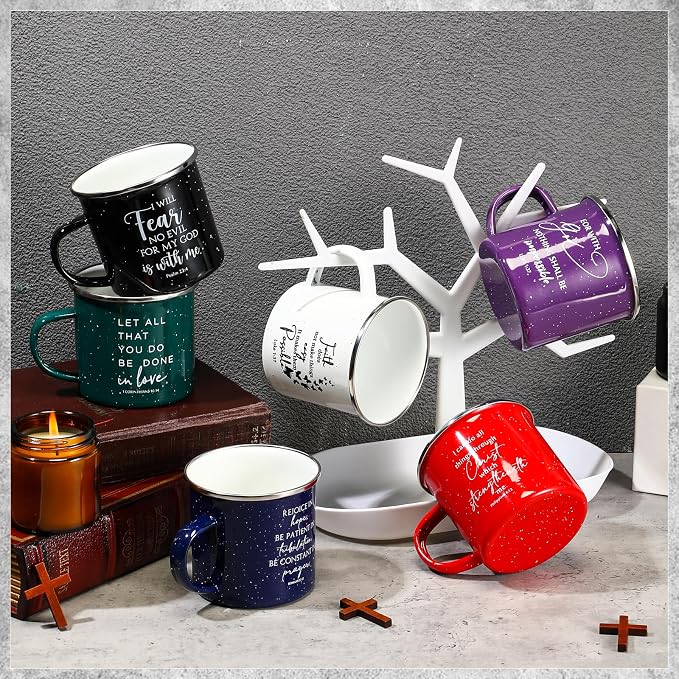 Mifoci Christian Enamel Mugs Gifts Inspirational Coffee Mugs with Handle Bible Verse Religious Camping Cups Church Party Favors for Church Clergy Pastor Men(Colorful,12 Pcs)