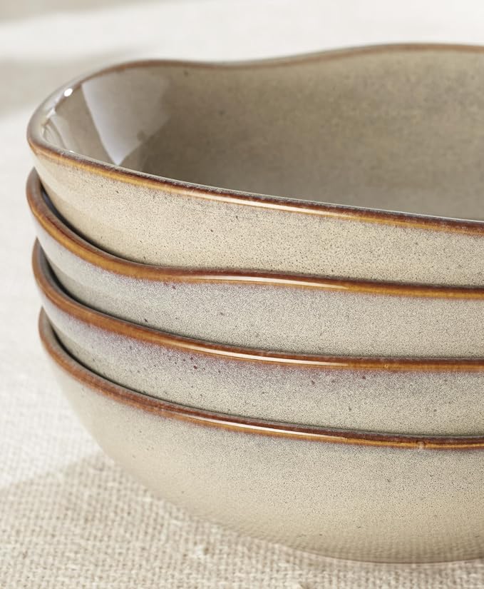 Oneida Dinnerware Set, Organic Shades Oatmeal Pasta Bowls, Set of 4, Service For 4, Dishwasher and Microwave Safe, Made of Stoneware, Salad Bowl, Pasta Bowl, Home, Kitchen & Dining (Ivory, 4 Pieces)