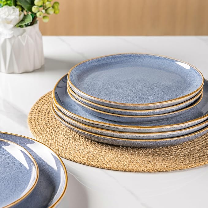AmorArc Ceramic Dinnerware Sets,Handmade Reactive Glaze Stoneware Plates and Bowls Sets,Highly Scratch Resistant | Dishwasher & Microwave Safe Dishes Set,Service for 4 (12pc)