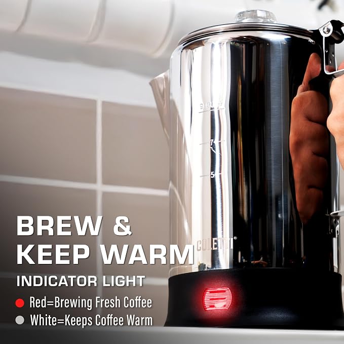 COLETTI Bozeman Electric Percolator — Percolator Coffee Pot, Coffee Percolator Electric – [9 cup, Stainless Steel]