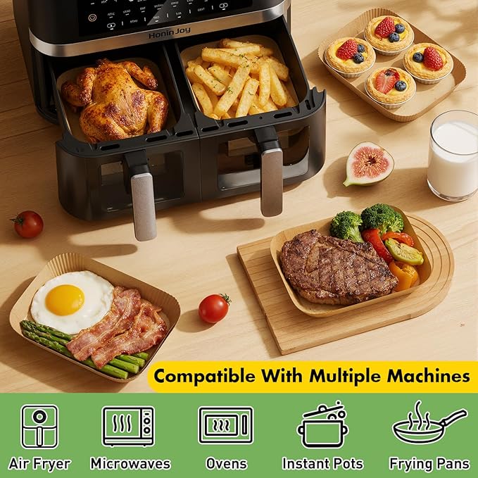 100Pcs 8 * 4 Inch Air Fryer Liners Disposable, Airfryer Paper Liners for 3-6 QT, Liners Paper Oil Proof and Easy Cleanup, Non Stick Air Fryers Accessories, Baking Liners, Parchment Paper Sheets
