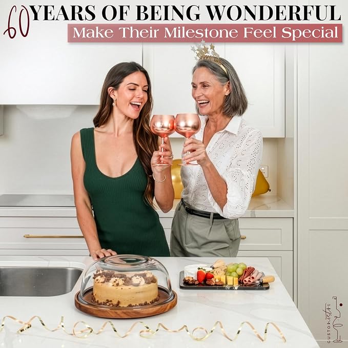 Gusto Nostro 60th Birthday Wine Glass - Happy 60th Birthday Gifts for Women/Men - Stainless Steel Wine Glass with Engraved Vintage Sixty Bday Quote, Luxury Box - Unique Gifts for 60 Year Old Woman,Man