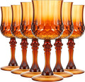 Pinkunn 6 Pcs 7 oz Plastic Vintage Wine Glasses Reusable Colored Goblets Patterned Drinking Water Glasses Cup Dishwasher Safe for Mother's Day Wedding Reception Party Supplies (Amber)