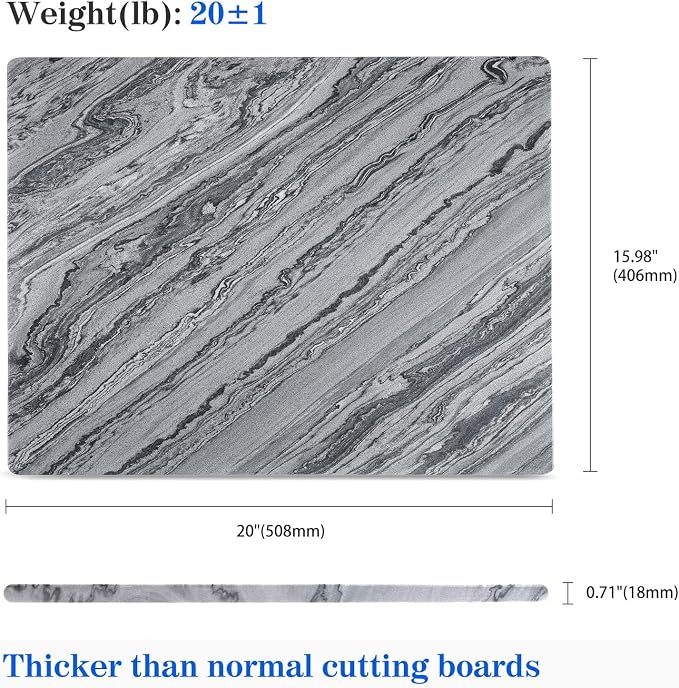 Koville Marble Cutting Board for Kitchen, 20x16 Inches Large Marble Slab Cheese Board, Rectangular Serving Board for Baking Charcuterie Pastry, Natural Stone Board for Countertop(Monte Grigio)