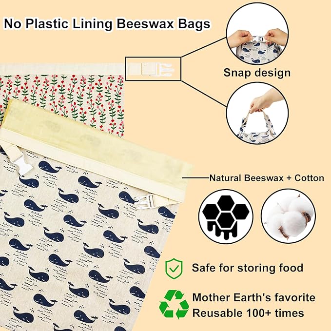 Reusable Beeswax Bread Bags for Homemade Sourdough: XL 13x17in (2 Pack) Eco-Friendly Plastic-free Food Storage | Moisture Lock Technology, Sustainable Fresh Food Preservation Solution