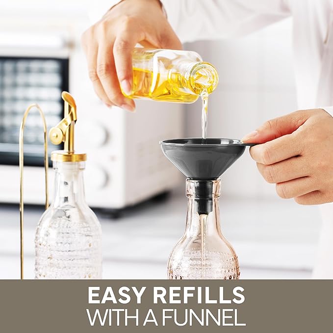 COOK WITH COLOR Glass Olive Oil Bottle Dispenser - 2 Pack- 17oz Oil and Vinegar Cruet - Olive Oil Carafe Decanter for Kitchen, Champagne Bubbles, Brown