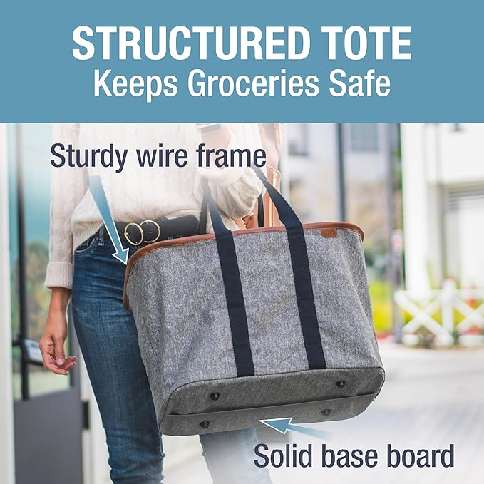 CleverMade Collapsible LUXE Tote, 30L Foldable Grocery Shopping Bag, Reusable
