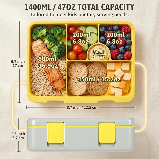 rockpapa Kids Lunch Box Set with 14oz Insulated Water Bottle & Lunch Bag, Leakproof 5.5 Cups Bento Box for School & Children, BPA-Free, Microwave Safe for Boys Girls (Grey Trucks)