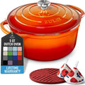 Zulay Kitchen 5 Quart Enameled Cast Iron Dutch Oven Pot with Lid – Premium Durability & Oven Safe up to 500°F – Heavy Duty Cookware Perfect for Bread Baking, Stews, Braising & Roasting – Orange