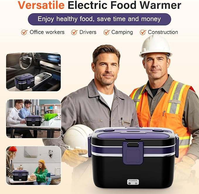 2.8L Electric Heated Lunch Box - 100W Portable Food Warmer for Adults, Leak-Proof & Dishwasher-Safe, Ideal for Car, Truck, Travel, Work, Gift for Men & Women