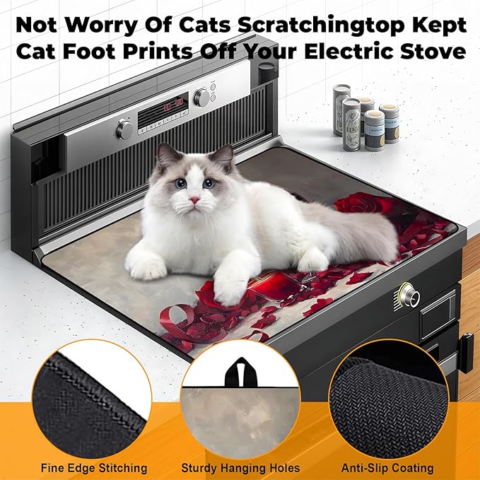 Heat-Resistant Glass Stove Top Cover with Anti-Slip Rubber Coating – 28.5x20.5 Inch Electric Stove Protector, Scratch-Resistant, Expands Counter Space, Stylish Kitchen Decor