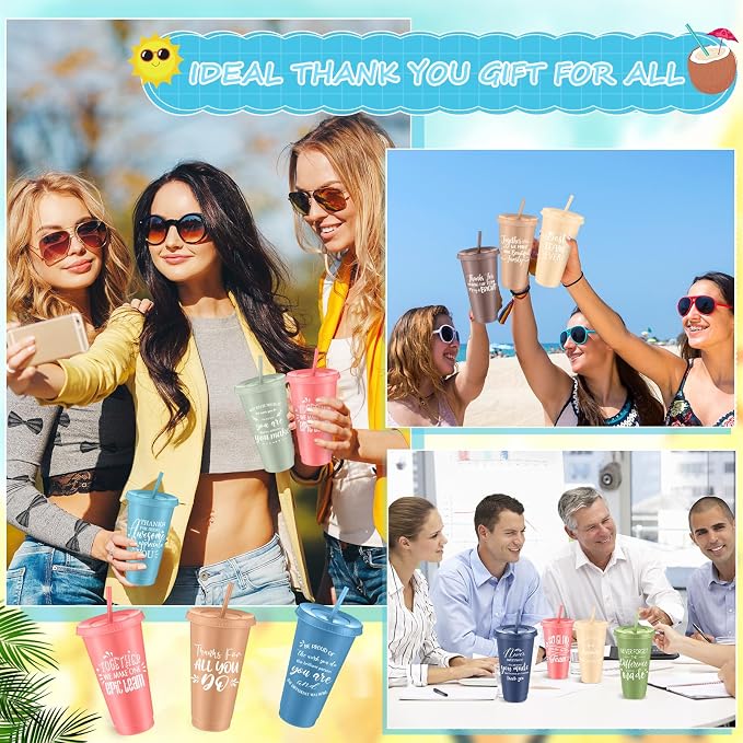 Shellwei 36 Pcs Employee Appreciation Gifts Bulk 24 oz Thank You Tumbler with Lid and Straw Mini Spiral Notebooks and Pens Appreciation Gifts for Team Employee Coworkers Teacher (Together)