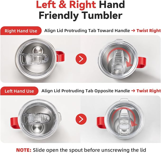 30 oz Tumbler with Handle and Lid, Stainless Steel Tumblers Double Wall Vacuum Insulated Travel Mug Leak Proof Cup Keep Drinks Cold and Hot Red, 1 Pack
