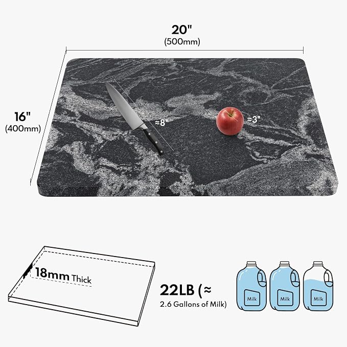 Lovdeco Marble Cutting Board, Pastry Board For Kitchen, Large Black With White Vine Marble Slab Gift With Non-Slip Feets, 16x20 Inch, 1 Piece