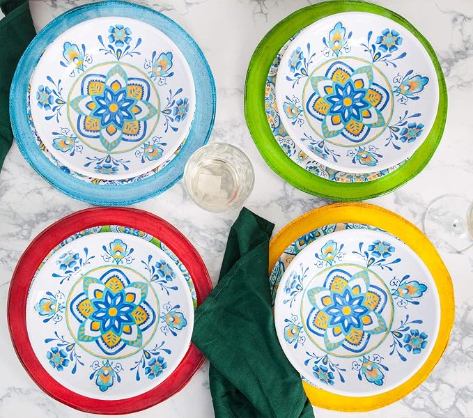 Melamine Dinnerware Set 12 Pcs Durable Dishware Colorful Plate Bowl Set Dishwasher Safe Shatter Proof Chip Resistant Not Microware Not Oven (Multicolor)