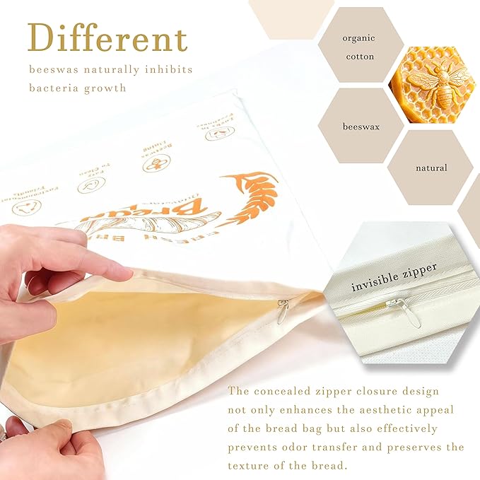 3pc-Beeswax Bread Bags for Homemade Bread & Sourdough,Zipper, – XL Eco-Friendly, Natural, Food-Safe Storage Bag to Keep Loaves Fresh Longer – Sustainable, Zero Waste