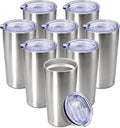 20 oz Tumbler Coffee Travel Tumblers Bulk with Lid Stainless Steel Double Wall Vacuum Insulated Mug Powder Coated Cups fit Car Cupholder for Hot and Cold - Stainless Steel, 8Pack