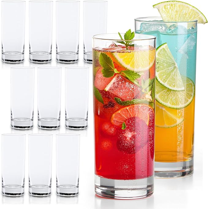 LEMONSODA Highball Glass Set | 15oz Set of 12 | Lead-Free Glass with Heavy Base | Dishwasher Safe Cocktail Glasses for Mojito Whiskey Iced Tea | Gift Box Included | Modern Durable Bar Glassware