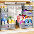 Under Sink Organizer, 2-Pack 3-Tier Thickened Metal Pull out Cabinet Organizer Shelf, Height Adjustable Slide out Storage Drawer Rack for Kitchen Bathroom Pantry Laundry Home Organization, Grey