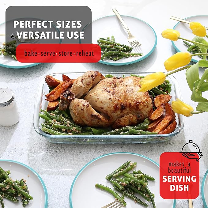 EATEX 16-Piece Deep Glass Casserole Dishes for Oven with Plastic lids, Rectangular Glass Baking Dish Set, Baking Pans for Lasagna, Leftovers, Cooking, Kitchen, Freezer-to-Oven and Dishwasher, Gray