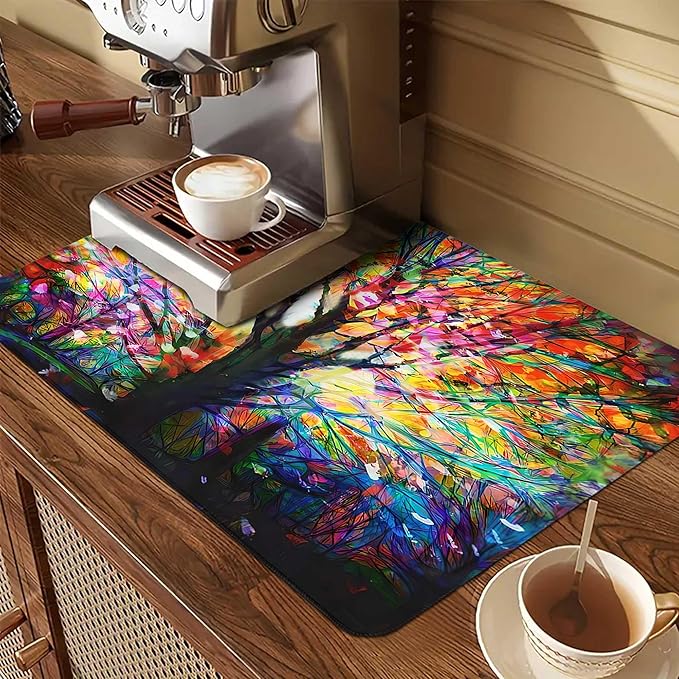 Decorative Stove Top Covers for Electric Stove 28"x20" – Heat Resistant Glass Cooktop Protector Dish Drying Mat – Non-Slip Rubber Backing Washer Top Cover Waterproof Extra Counter Space (Tree 2)